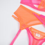 Hot Pink Two-Tone Stretch Mesh Bra Set Waist Details Hot Pink Two-Tone Stretch Mesh Bra Set Waist Details