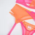 Hot Pink Two-Tone Stretch Mesh Bra Set Waist Details