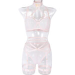 Mesh Halter Neck Bra & Panty Set with Elastic Band Front View