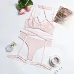 Mesh Halter Neck Bra & Panty Set with Elastic Band Over View Mesh Halter Neck Bra & Panty Set with Elastic Band Over View