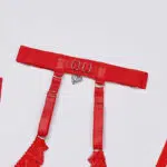 Röd broderad Halterneck-bh-set med diamanthjärtspännedetaljer