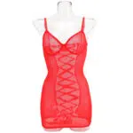 Camisón rojo de malla transparente con espalda abierta Vista frontal