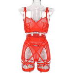 Rød ensfarvet mesh-bh-sæt med multi-justerbare stropper set forfra