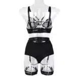 Durchsichtiges BH- und Höschenset mit dreilagigem, gewebtem Gürtel auf der Rückseite