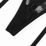 Conjunto de sujetador con recorte transparente de encaje sexy con detalles de liguero en la entrepierna
