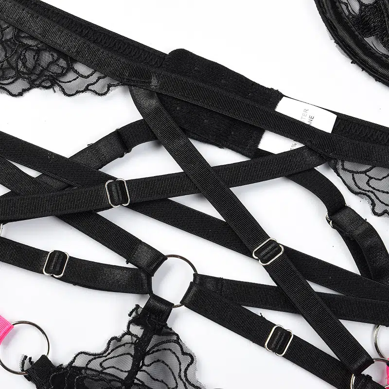 Sexy Tulle Bra Set with Embroidered Lace and Mini Bows Strapy Details Ensemble de soutien-gorge sexy en tulle avec dentelle brodée et détails à lanières à mini nœuds