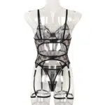 Conjunto de bustier sexy con estampado de leopardo de malla transparente Vista posterior