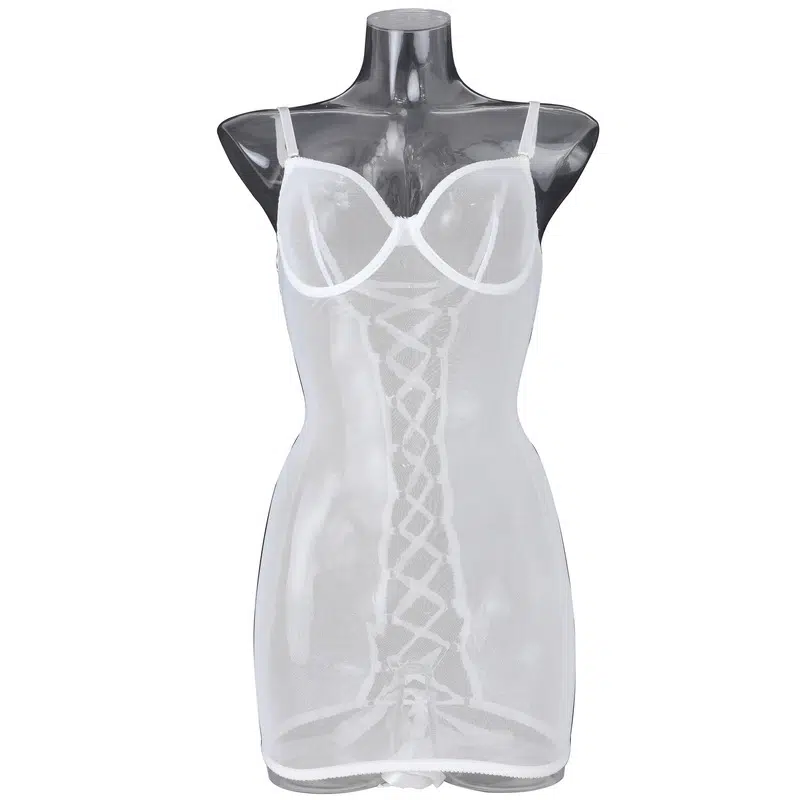 Camisola blanca de malla transparente con espalda abierta Vista frontal