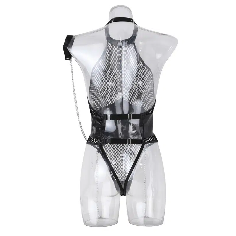 Chic kædehalshåndjern Sexet jumpsuit med åben ryg - Engros Lingeri set bagfra