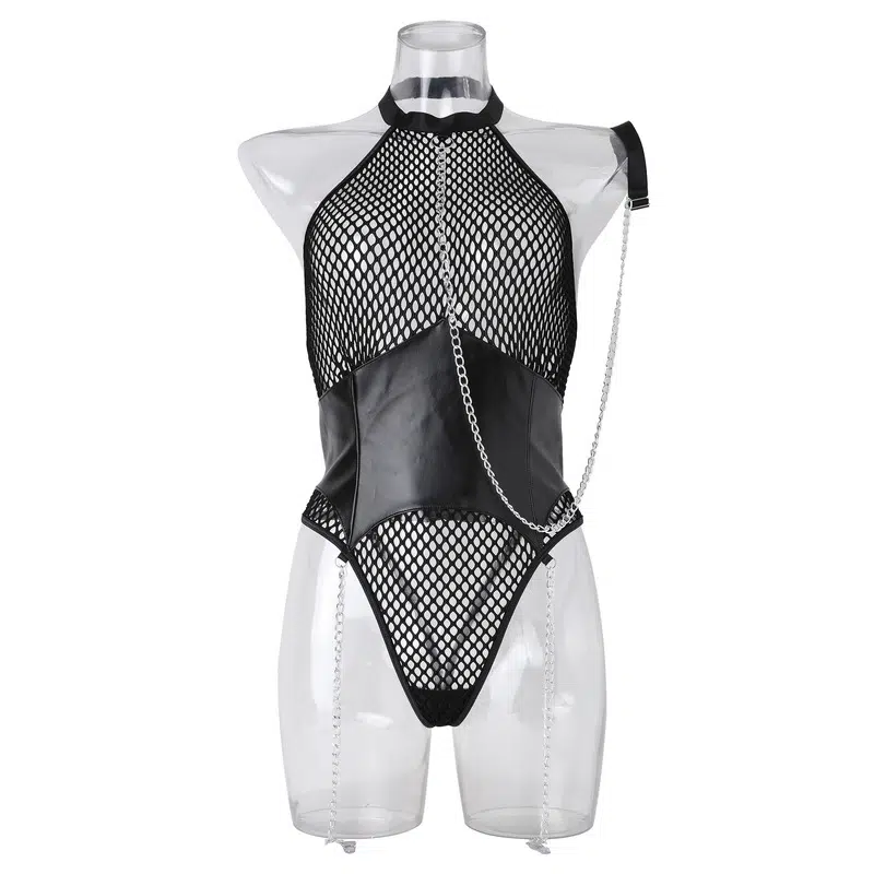 Chic kædehalshåndjern Sexet jumpsuit med åben ryg - Engros Lingeri set forfra