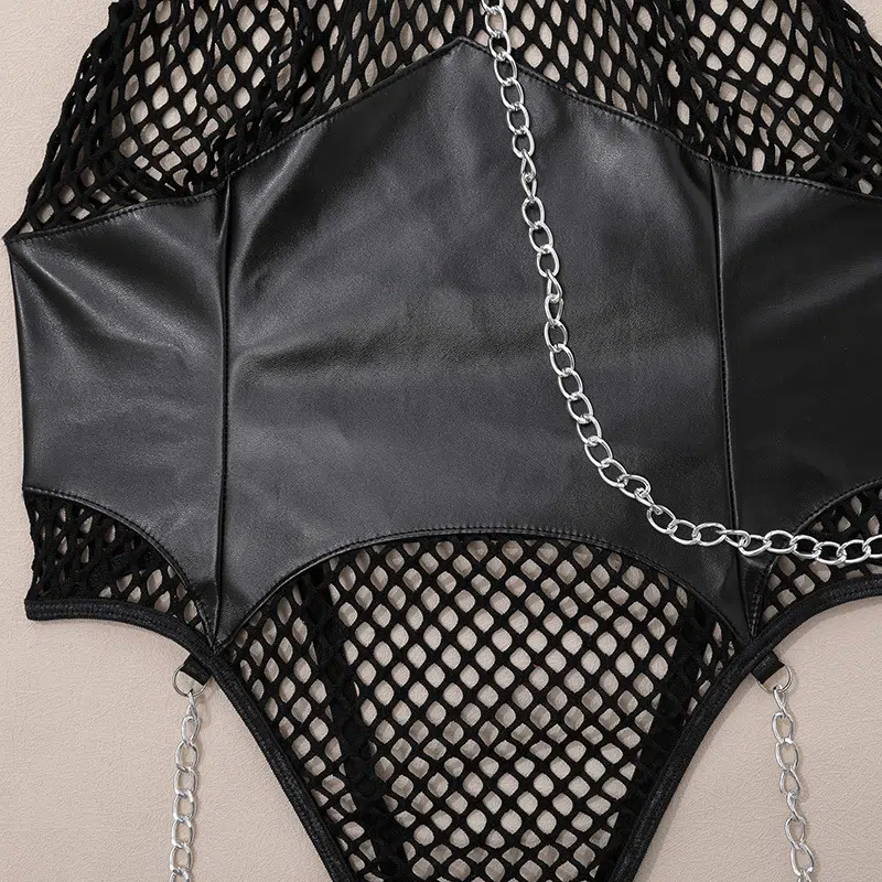 Chic kædehalshåndjern Sexet jumpsuit med åben ryg - Engros Lingeri taljedetaljer