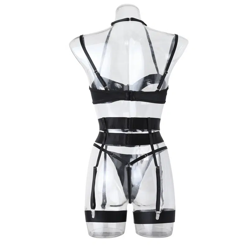 Elegant Black Bra and Panties Set with Chest Cutout - Ideal for B2B Lingerie Retailers Back View