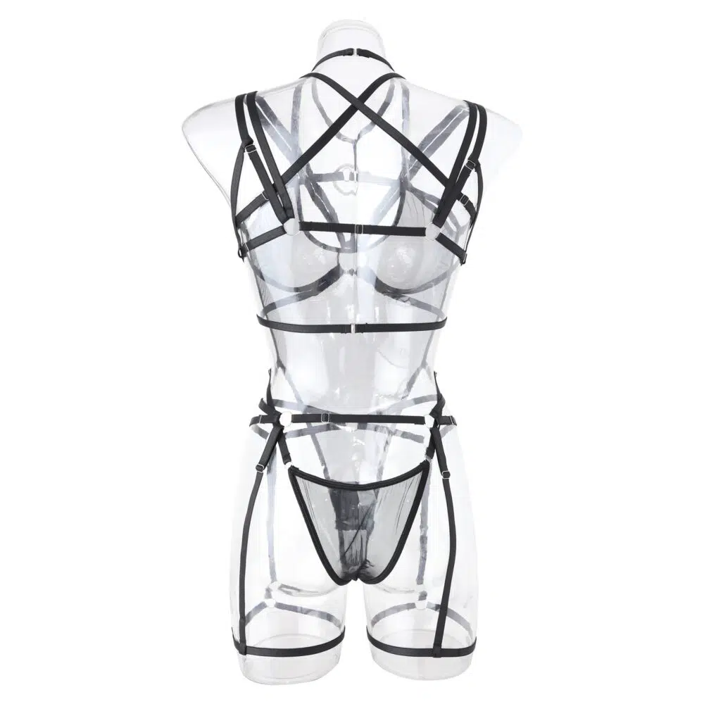 Macacão Sexy Confortável Transparente com Sutiã e Calcinha Extra Harness - Lingerie Atacado Vista Traseira