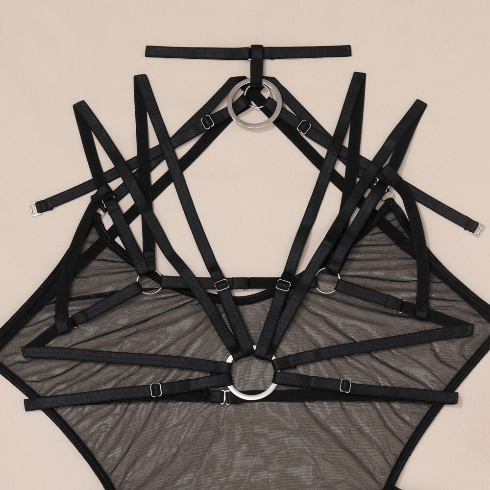 Läpinäkyvä ja mukava seksikäs haalari, jossa on lisävaljaat rintaliivit ja pikkuhousut - Harter-alusvaatteiden tukkumyynti