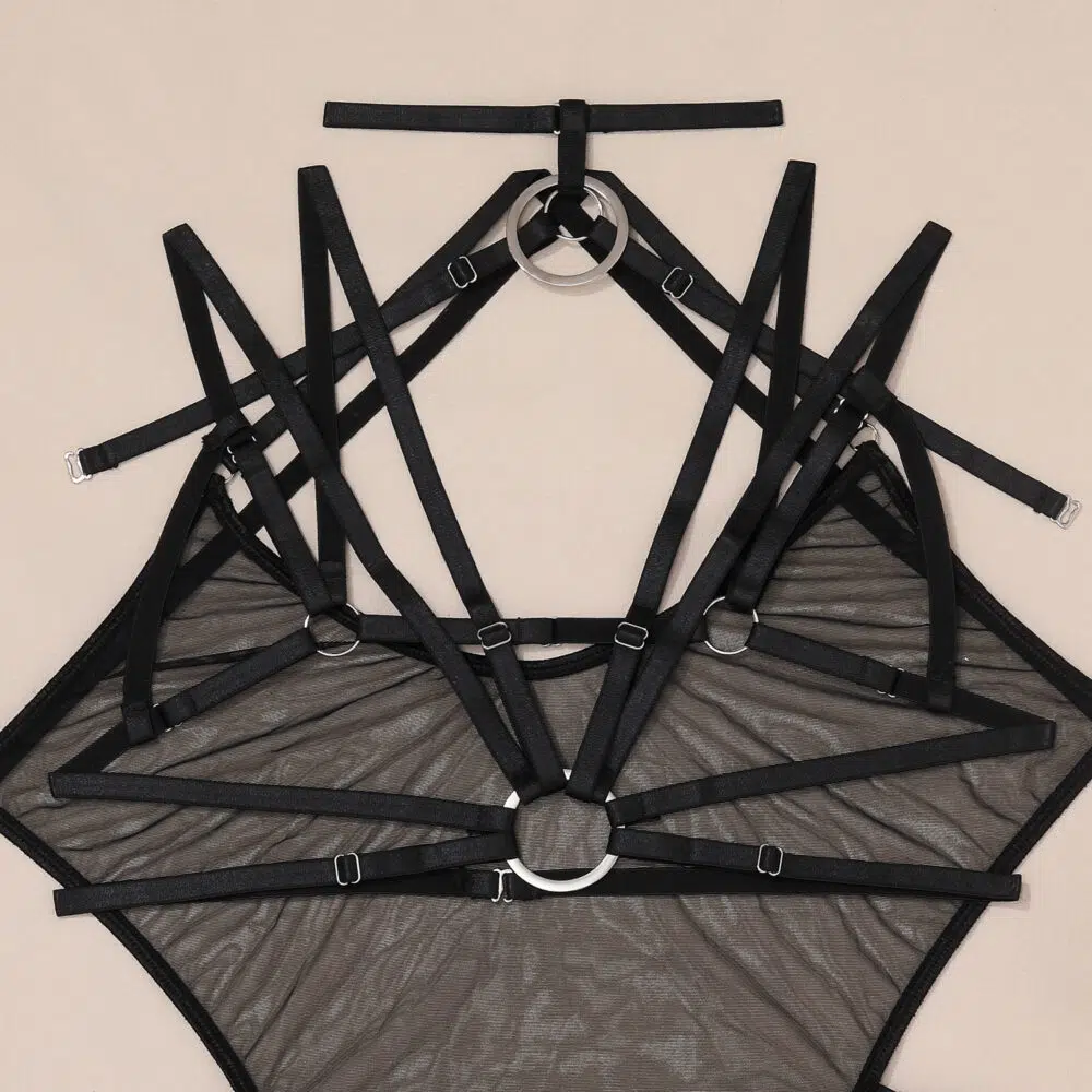 Macacão Sexy Confortável Transparente com Sutiã e Calcinha Extra Harness - Detalhes de Lingerie Harter por Atacado