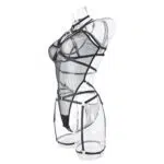 Macacão Sexy Conforto Transparente com Sutiã e Calcinha Extra Arnês - Lingerie Atacado Vista Lateral