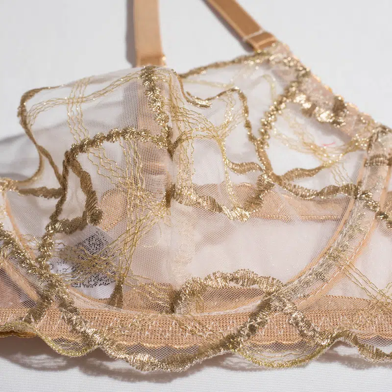 Sheer Mesh Beige Bra Set of 3 with Embroidered Detailing Bra Details Sheer Mesh Beige Bra Set of 3 with Embroidered Detailing Bra Details