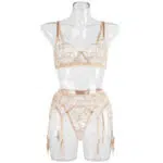Sheer Mesh Beige Bra Set of 3 with Embroidered Detailing Front Details Sheer Mesh Beige Bra Set of 3 with Embroidered Detailing Front Details