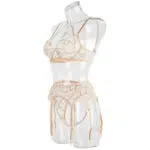 Sheer Mesh Beige Bra Set of 3 with Embroidered Detailing Side Details Sheer Mesh Beige Bra Set of 3 with Embroidered Detailing Side Details