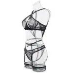 Ensemble de soutien-gorge en dentelle noire avec dos nu croisé Vue de côté