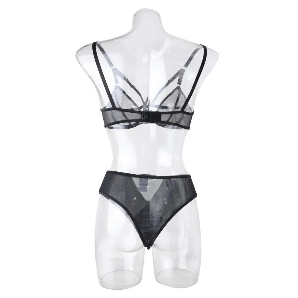 Chic Sexy Lingerie Mesh Bra Set with Cross Hollow Panty - Wholesale Lingerie Back View Chic Sexig Underkläder Mesh BH Set med Cross Hollow Trosa - Partihandel Underkläder Bakifrån
