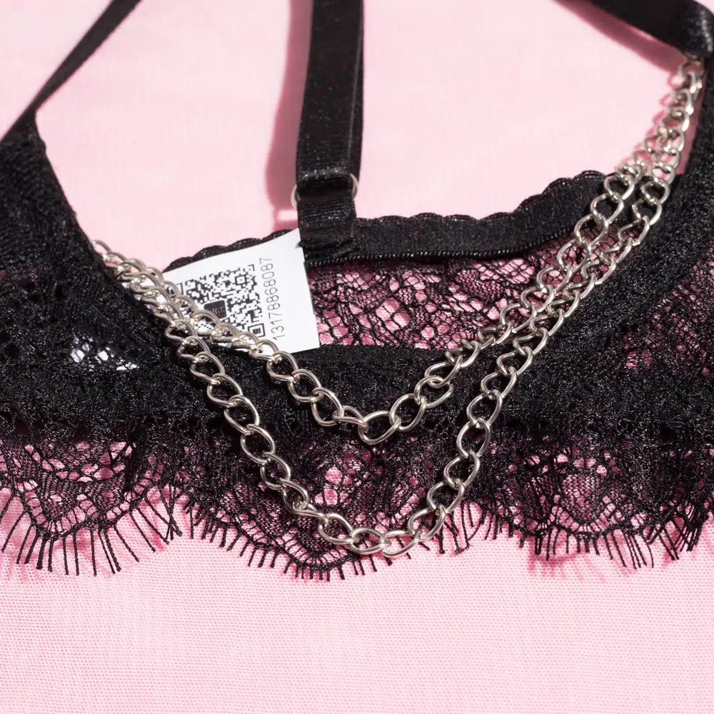 Cupless Metallketten-BH, dreiteiliges Set mit Federgürtel – Dessous-Cup-Entgleisungen im Großhandel