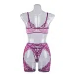 Sexy transparentes dreiteiliges Unterwäsche-Set mit abnehmbarem BH vorne – Großhandel für Dessous auf der Rückseite