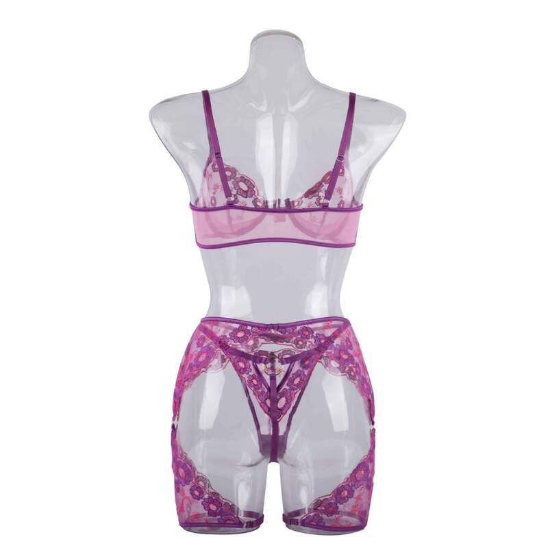 Sexy Transparent Three-Piece Underwear Set with Front Detachable Bra - Wholesale Lingerie Back Show Сексуальный прозрачный комплект нижнего белья из трех частей со съемным бюстгальтером спереди - оптовая продажа нижнего белья