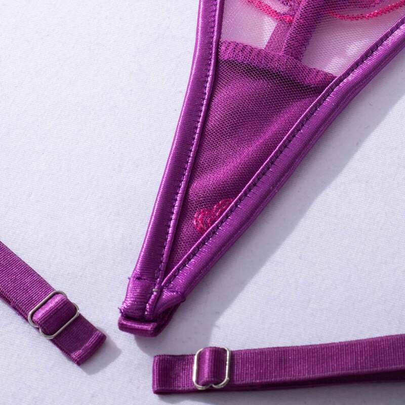 Sexy Transparent Three-Piece Underwear Set with Front Detachable Bra - Wholesale Lingerie Crotch Details Сексуальный прозрачный комплект нижнего белья из трех частей со съемным бюстгальтером спереди - Детали промежности нижнего белья оптом