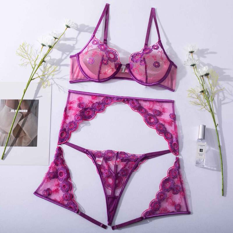 Sexy Transparent Three-Piece Underwear Set with Front Detachable Bra - Wholesale Lingerie Over View Сексуальный прозрачный комплект нижнего белья из трех частей со съемным бюстгальтером спереди - нижнее белье оптом с видом