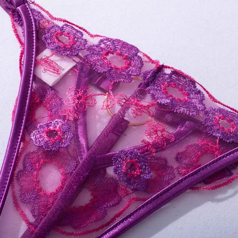 Sexy transparentes dreiteiliges Unterwäscheset mit abnehmbarem BH vorne – Großhandel für Dessous-Höschendetails