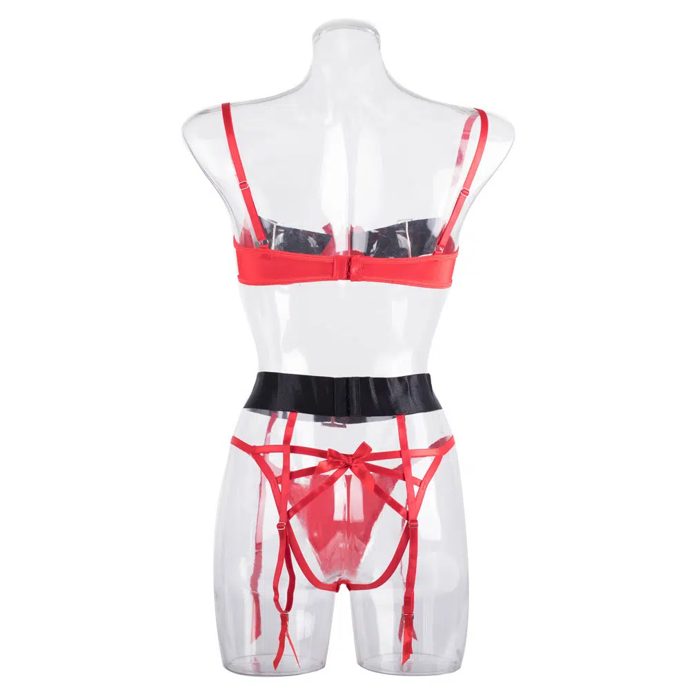 Stunning Christmas Cutout Bra Set with Bows and Wide Belt Back Details Impressionante conjunto de sutiã de Natal com laços e detalhes largos nas costas