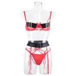 Impressionante conjunto de sutiã de Natal com laços e detalhes frontais de cinto largo Impressionante conjunto de sutiã de Natal com laços e detalhes frontais de cinto largo