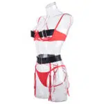 Impressionante conjunto de sutiã de Natal com laços e vista lateral para cinto largo Impressionante conjunto de sutiã de Natal com laços e vista lateral para cinto largo