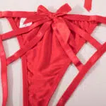Impressionante conjunto de sutiã de Natal com laços e detalhes de roupa íntima com cinto largo Impressionante conjunto de sutiã de Natal com laços e detalhes de roupa íntima com cinto largo