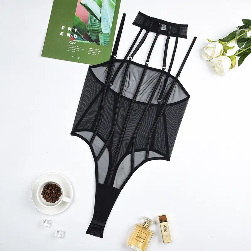 Engros Cross Straps Push-Up BH Lingeri Sæt med Metal Ringe Over View
