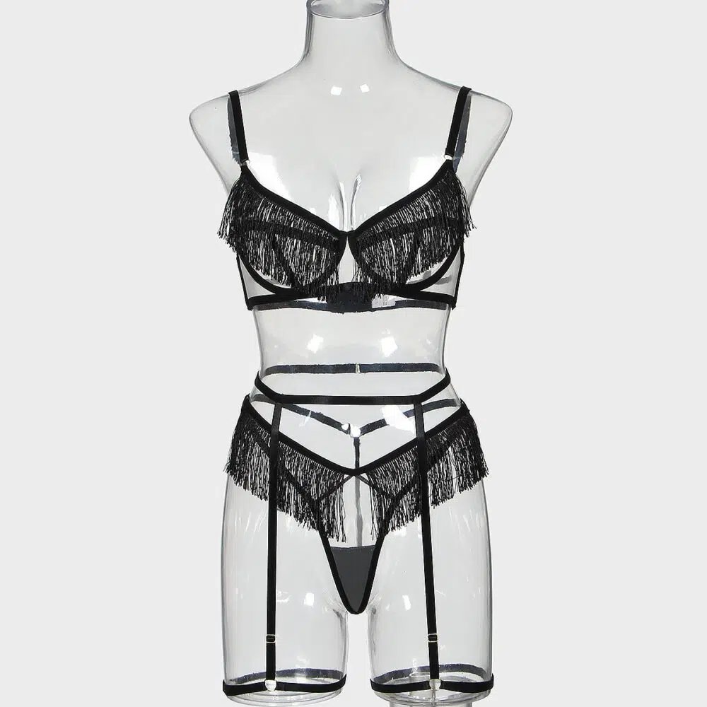 Wholesale Elegant See-Through Mesh Garter Bra Set with Sexy Tasse Front View Engros Elegant Se-Through Mesh Strømpebånd BH Sæt med sexet Tasse forfra