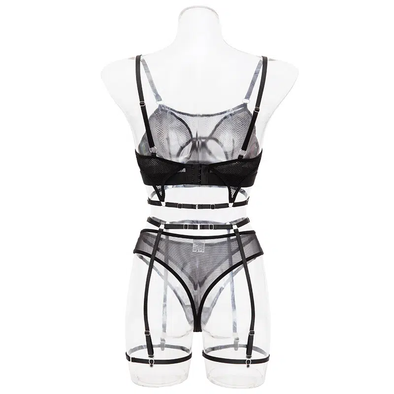 Wholesale Fashionable Hollow Sexy Bra Set with Fishnet Detailing Back View