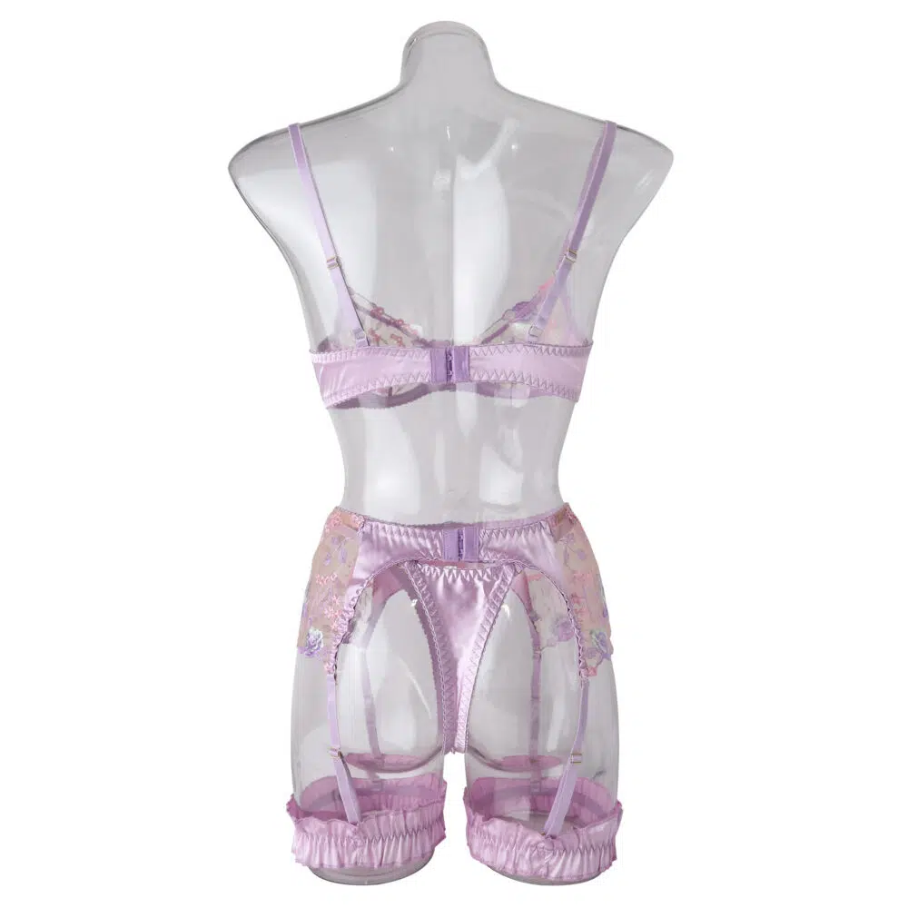 Conjunto de lencería sexy para mujer, nuevo estilo, venta al por mayor, con bordado floral, vista posterior