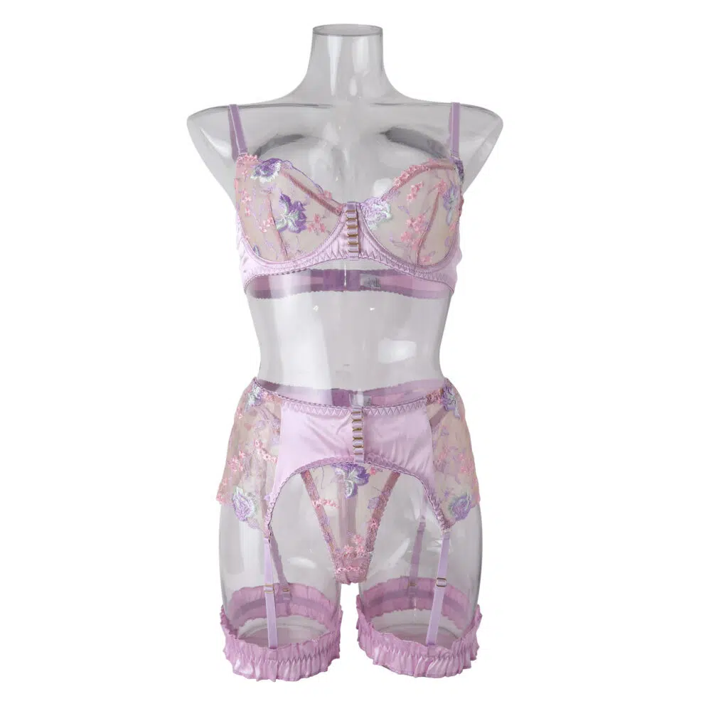 Conjunto de lencería sexy para mujer, nuevo estilo, venta al por mayor, con bordado floral, vista frontal