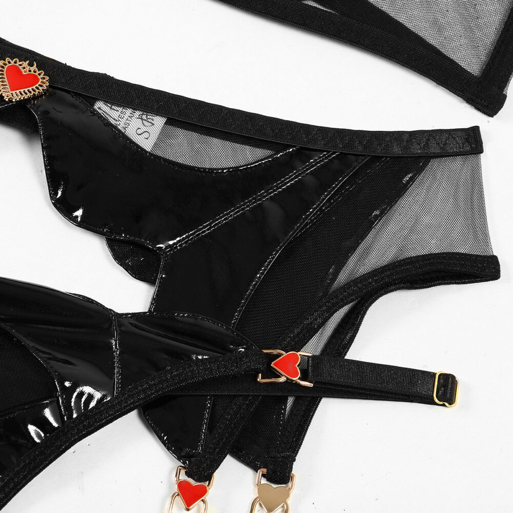 Traje sexy transparente elegante al por mayor con detalles de liga con colgante de amor