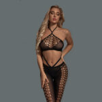 Engros Halter BH Bodystocking-sæt med hult honeycomb-design