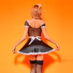 Traje de mucama francesa de encaje al por mayor con espectáculo superior transparente en la espalda