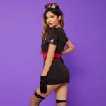 Wholesale Sexy Black Nurse Halloween Costume With Hip-Covering Skirt Set Back Model Show Wholesale Sexy Black Nurse Halloween Costume With Hip-Covering Skirt Set Back Model Show