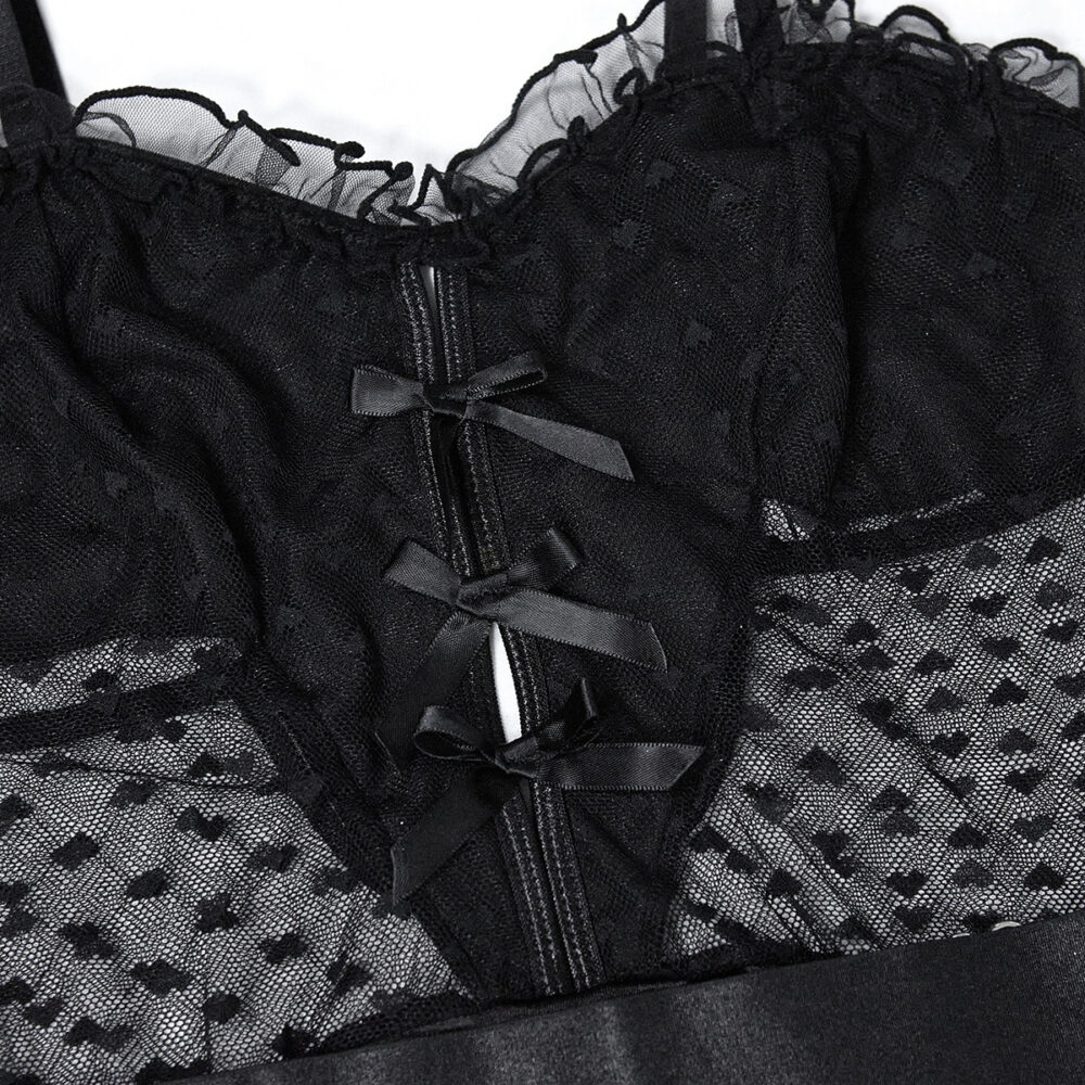 Elegant strumpebandsbody med Love-Spotted Mesh BH Show