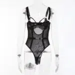 Wholesale Black Bodysuit with See-Through Mesh and Backless Design Back View