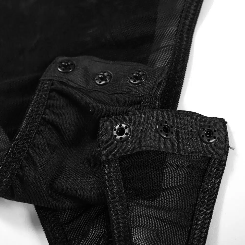 Wholesale Black Bodysuit with See-Through Mesh and Backless Design Crotch Details