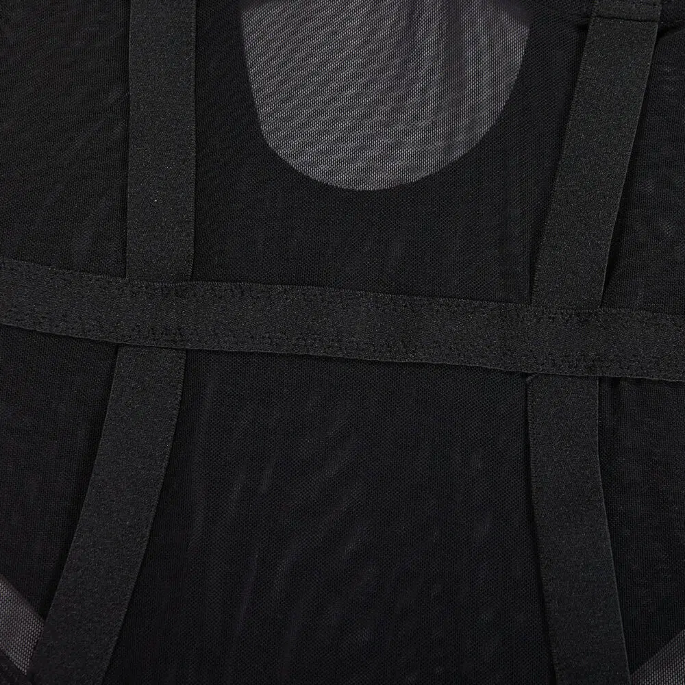 Wholesale Black Bodysuit with See-Through Mesh and Backless Design Waist details