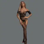 Bodystocking com suspensório de um ombro no atacado e jacquard. Exposição de modelos frontais