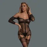 Wholesale Sheer Bodystocking with Off the Shoulder Design Model Show